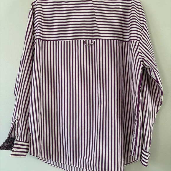 Vintage Preppy Striped Button Down Purple White Shirt Retro Floral Lining - XL - Picture 6 of 8